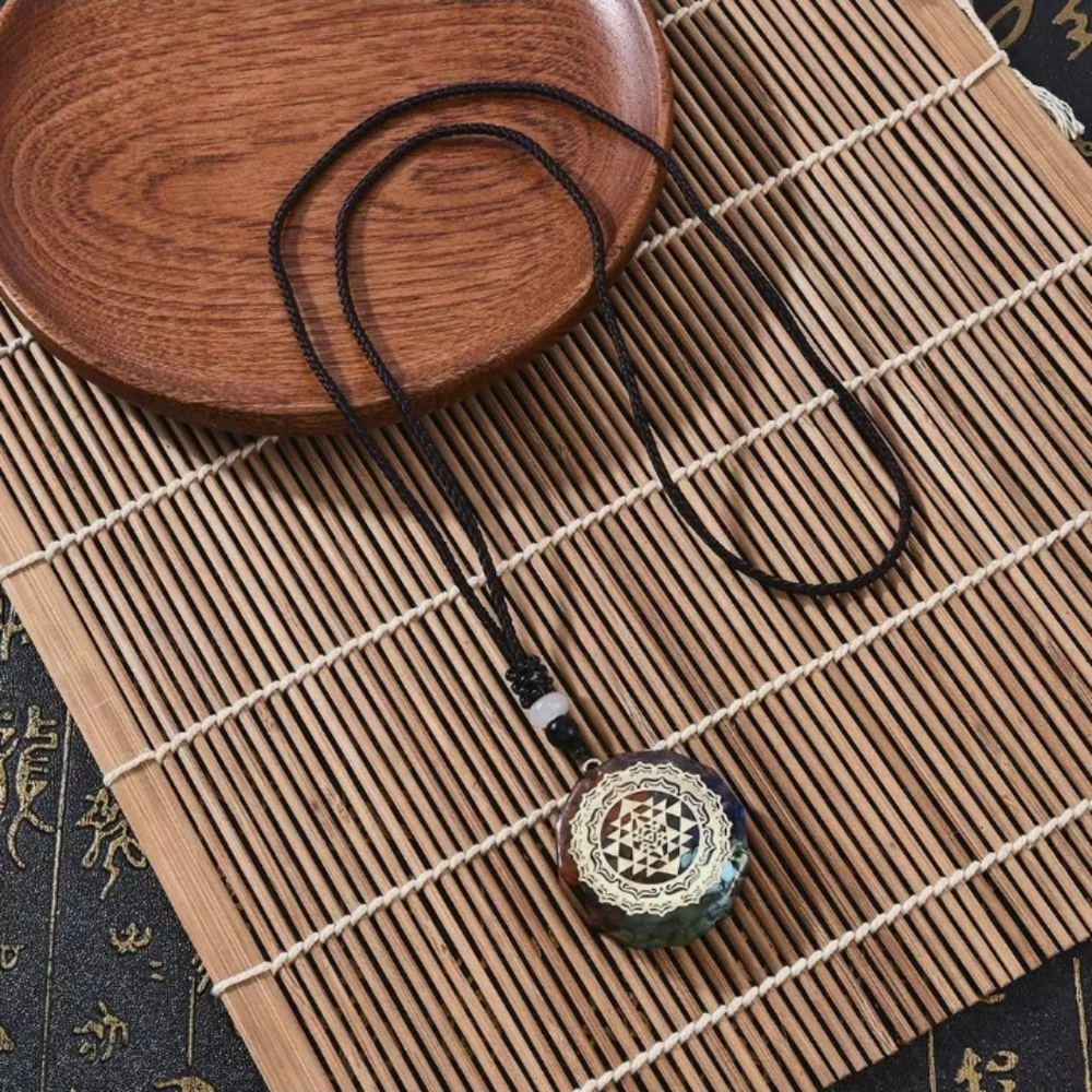 Orgonite Pendant Sri Yantra Necklace Sacred Geo - Picture 7 of 7